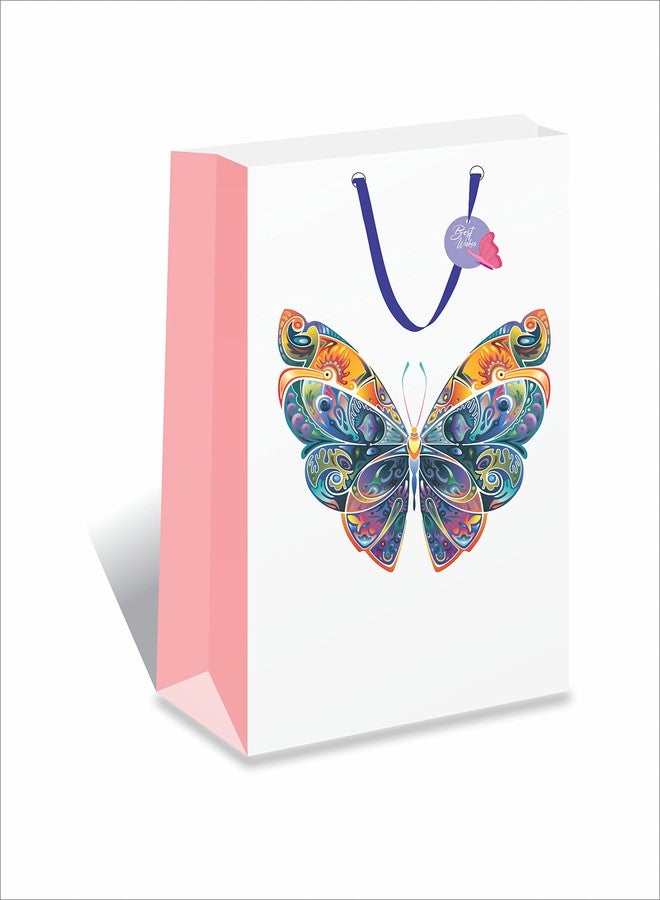 DOODLEDASH Gift Carry Bags - Medium Size (25 x 33 x 8.5 cm) For All Gifting & Festive Occasions - Quality With Satin Ribbon Handles & Gift Tag - Design 5 (Butterfly) - Pack of 12 Pcs - Image 2